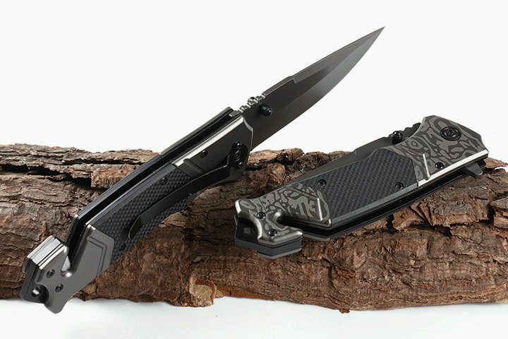 Browning F119 fast opening 5CR13MOV folding knife with grey Titanium handle UD605213 
